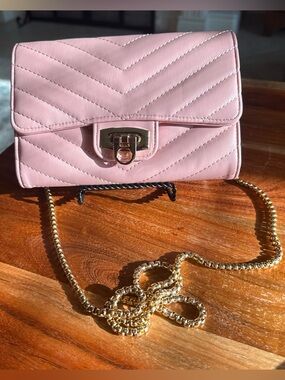 Pink Quilted Vegan Leather Chain Crossbody Bag with Gold Hardware NEW